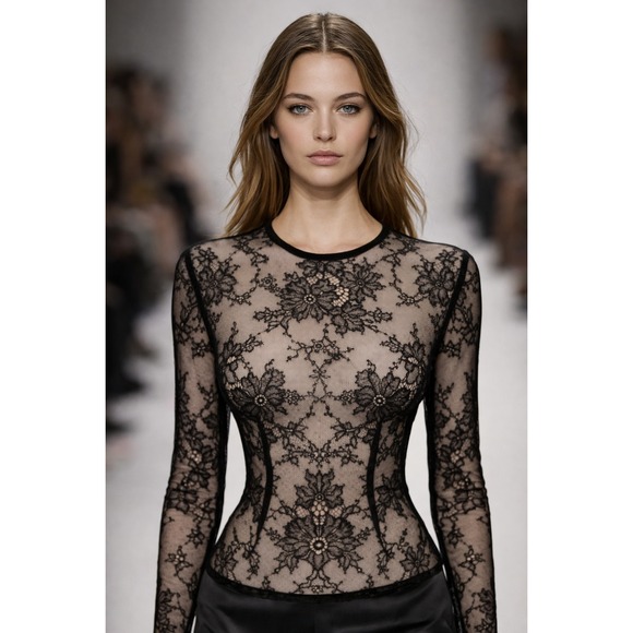 REVOLVE Tops - Michael Costello x Revolve Black Sheer Lace Power Shoulder Top XS/S NWT